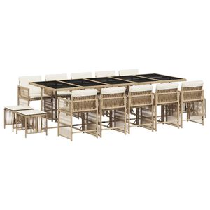 vidaXL Ensemble &agrave; manger de jardin et coussins 15 pcs beige