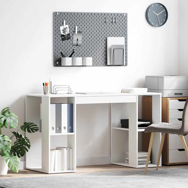 vidaXL Bureau avec Rangement avec &eacute;tag&egrave;re Blanc 130 x 50,5 x 75 cm