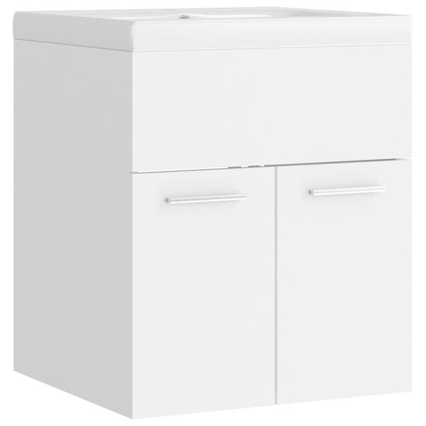 vidaXL Armoire d'&eacute;vier avec lavabo int&eacute;gr&eacute; Blanc Agglom&eacute;r&eacute;