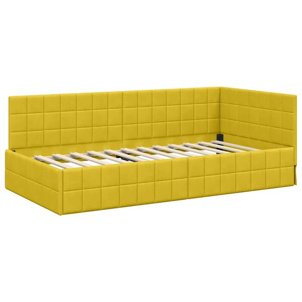 vidaXL Cadre de lit d'angle Jaune 90 cm x 190 cm Velours