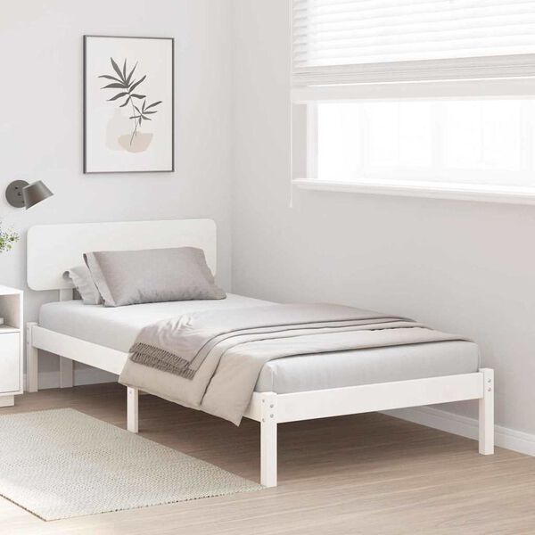 vidaXL Cadre de lit avec t&ecirc;te de lit Blanc 100 x 200 cm Pin massif