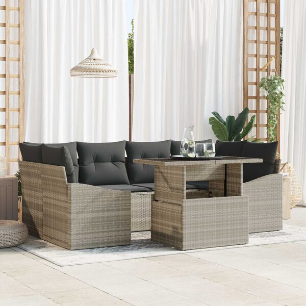 vidaXL Ensemble de canap&eacute; de jardin 7 pcs Gris clair Poly rotin