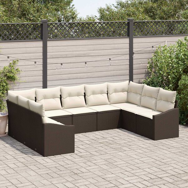 vidaXL Ensemble de canapé de jardin 9 pcs Marron Poly rotin