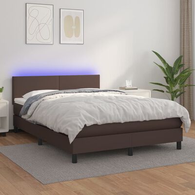 vidaXL Sommier à lattes de lit avec matelas et LED Marron 140x200 cm