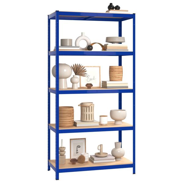 vidaXL &Eacute;tag&egrave;re de rangement &agrave; 5 niveaux Bleu Acier et bois ing&eacute;nierie