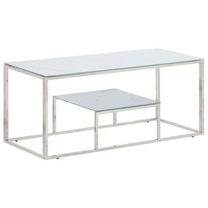 vidaXL Table basse argent&eacute; acier inoxydable et verre tremp&eacute;