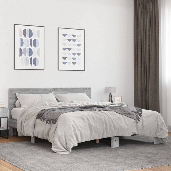 vidaXL Cadre de lit sans matelas sonoma gris 150x200 cm