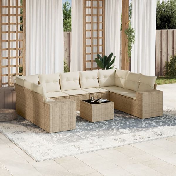 vidaXL Salon de jardin avec coussins 10 pcs beige r&eacute;sine tress&eacute;e