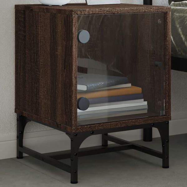 vidaXL Table de chevet avec porte en verre ch&ecirc;ne marron 35x37x50 cm