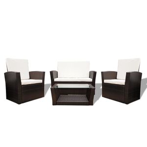 vidaXL Salon de jardin 4 pcs avec coussins R&eacute;sine tress&eacute;e Marron