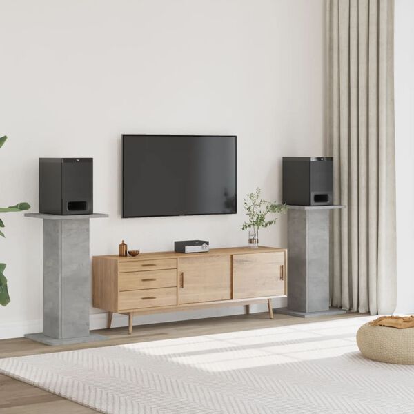 vidaXL Supports de haut-parleurs 2 pcs gris b&eacute;ton bois d'ing&eacute;nierie