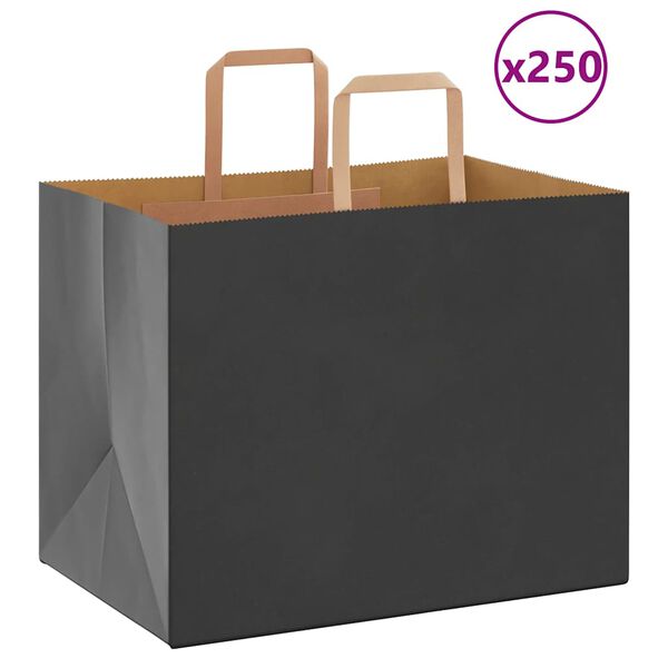 vidaXL Sacs en papier 250 pcs avec poign&eacute;es noir 32x22x24 cm