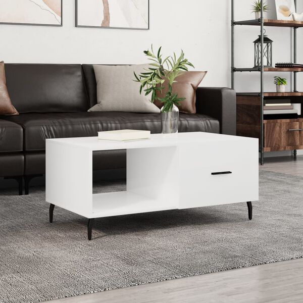 vidaXL Table basse Blanc brillant 90x50x40 cm Bois d'ing&eacute;nierie