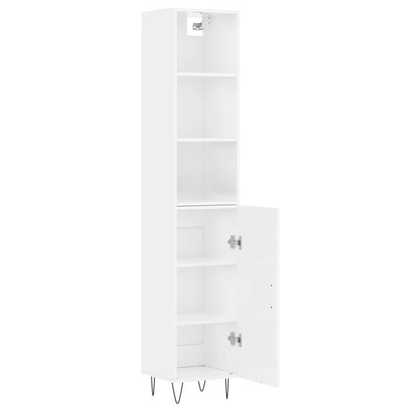 vidaXL Buffet haut Blanc brillant 34,5x34x180 cm Bois d'ing&eacute;nierie
