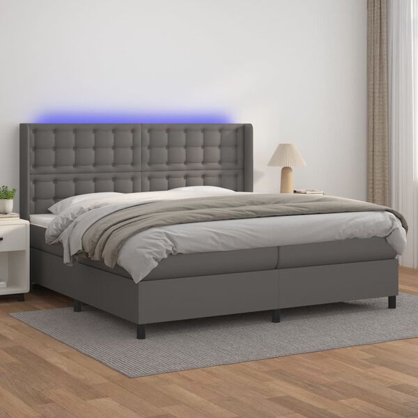 vidaXL Sommier &agrave; lattes de lit matelas LED Gris 200x200 cm Similicuir