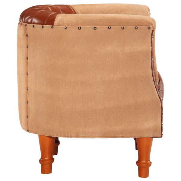 vidaXL Chaise cabriolet marron cuir v&eacute;ritable bois de manguier massif
