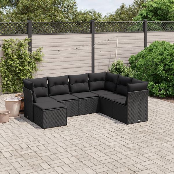 vidaXL Salon de jardin 7 pcs avec coussins noir r&eacute;sine tress&eacute;e
