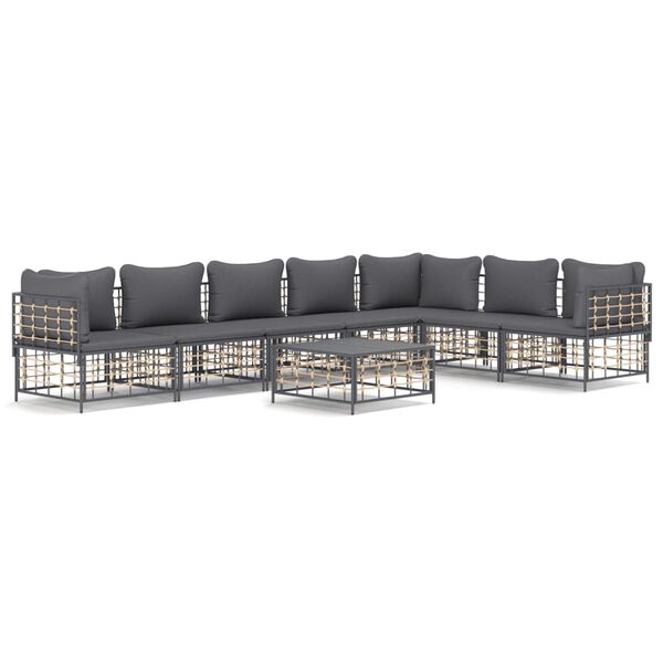 vidaXL Salon de jardin 8 pcs avec coussins anthracite résine tressée