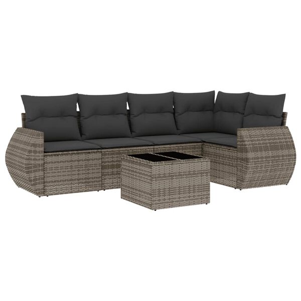 vidaXL Salon de jardin 6 pcs avec coussins gris r&eacute;sine tress&eacute;e