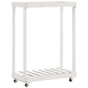 vidaXL Porte-b&ucirc;ches avec roulettes blanc 76,5x40x108cm bois massif pin