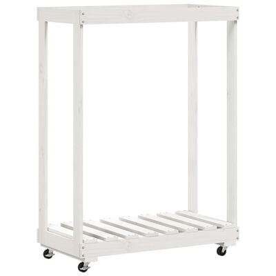 vidaXL Porte-bûches avec roulettes blanc 76,5x40x108cm bois massif pin