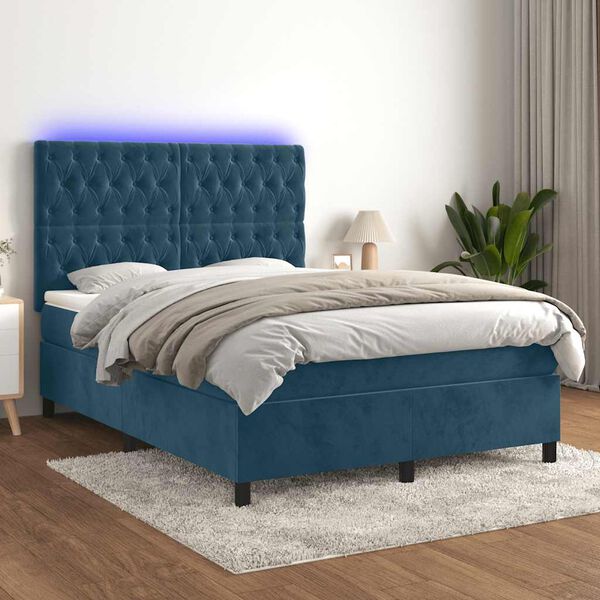vidaXL Sommier &agrave; lattes de lit matelas et LED Bleu fonc&eacute; 140x190 cm