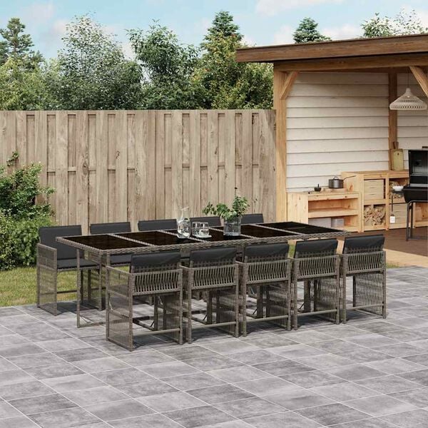 vidaXL Ensemble &agrave; manger de jardin 11pcs avec coussins gris poly rotin