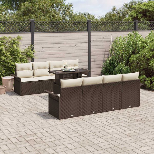vidaXL Ensemble de canap&eacute; de jardin 9 pcs Marron polyrotin