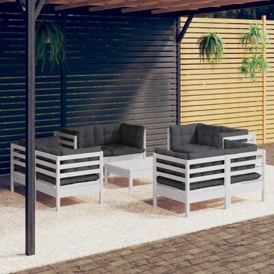 vidaXL Salon de jardin 9 pcs avec coussins anthracite Bois de pin