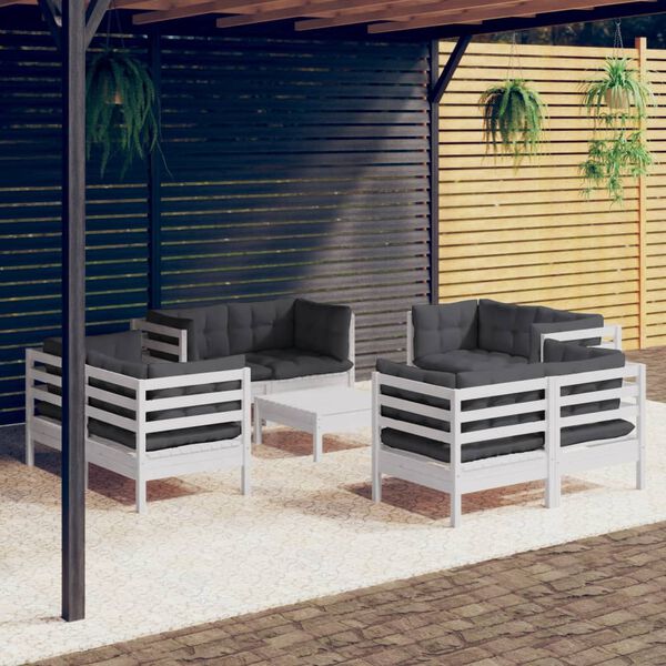 vidaXL Salon de jardin 9 pcs avec coussins anthracite bois de pin