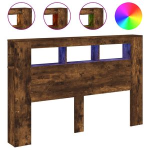 vidaXL T&ecirc;te de lit &agrave; LED ch&ecirc;ne fum&eacute; 160x18,5x103,5cm bois d'ing&eacute;nierie