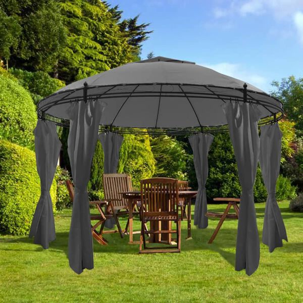 vidaXL Belvédère avec rideaux Rond 3,5 x 2,7 m Anthracite