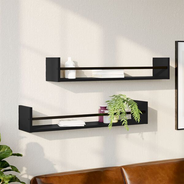 vidaXL &Eacute;tag&egrave;res murales avec barres 2 pcs noir 80x16x14 cm