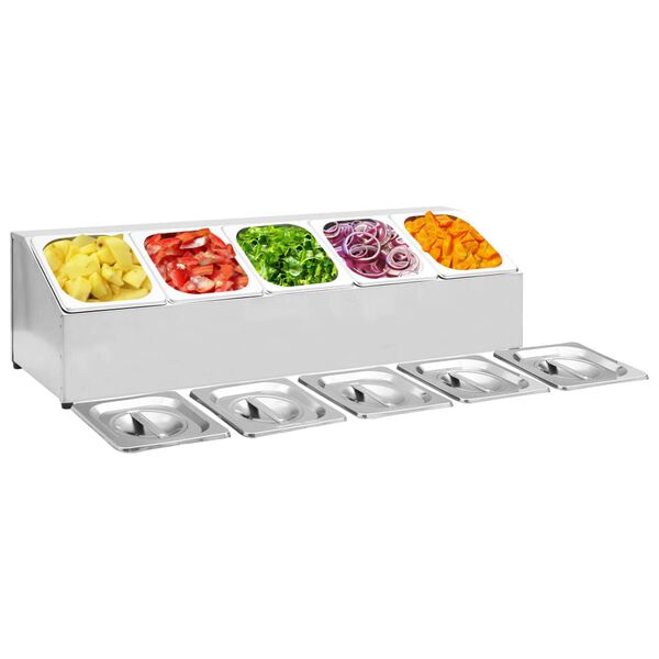 vidaXL R&eacute;cipient Gastronorm avec 5 bacs GN 1/6 Acier inoxydable