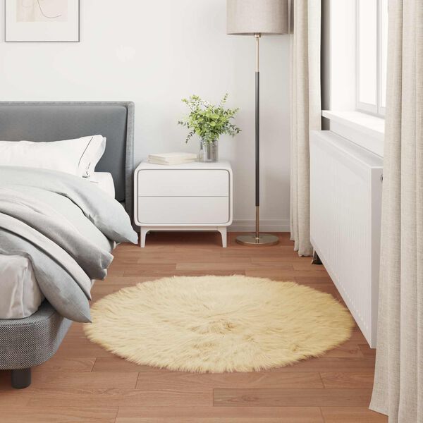 vidaXL Tapis en fausse Tafalla Cr&egrave;me &Oslash; 100 cm Polyester