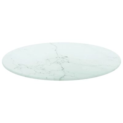 vidaXL Dessus de table blanc Ø40x0,8cm verre trempé avec design marbre