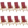 vidaXL Fauteuils pliants inclinables avec coussins 8 pcs teck massif