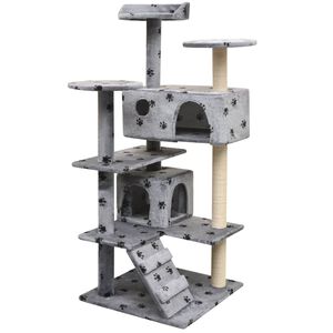 vidaXL Arbre &agrave; chat et griffoir Sisal 125 cm Empreintes de pattes Gris
