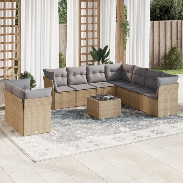 vidaXL Salon de jardin avec coussins 10 pcs beige r&eacute;sine tress&eacute;e