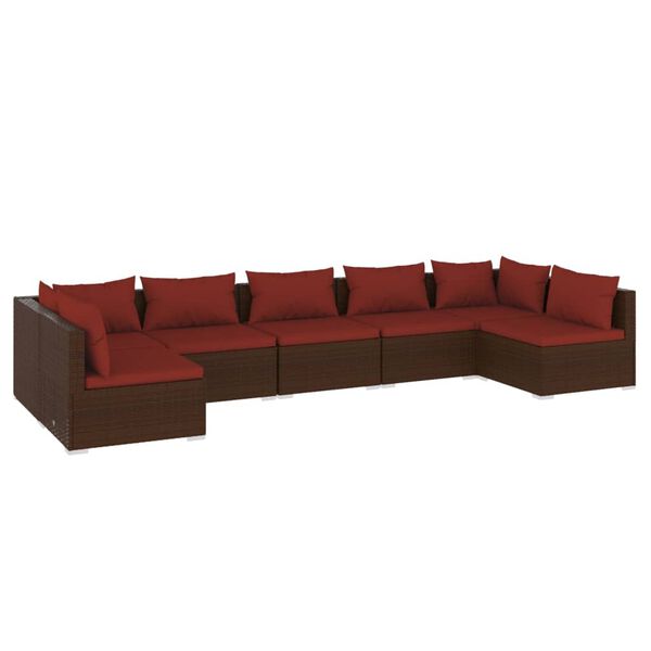 vidaXL Salon de jardin 7 pcs avec coussins R&eacute;sine tress&eacute;e Marron