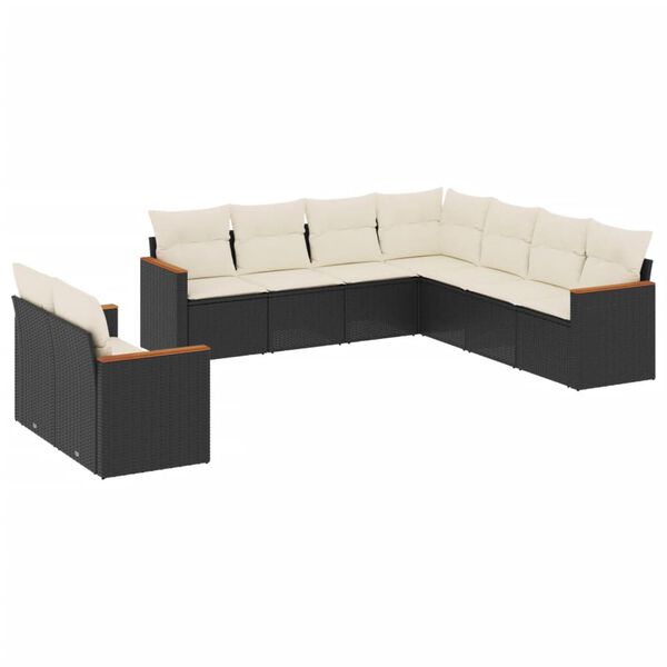 vidaXL Salon de jardin 9 pcs avec coussins noir r&eacute;sine tress&eacute;e