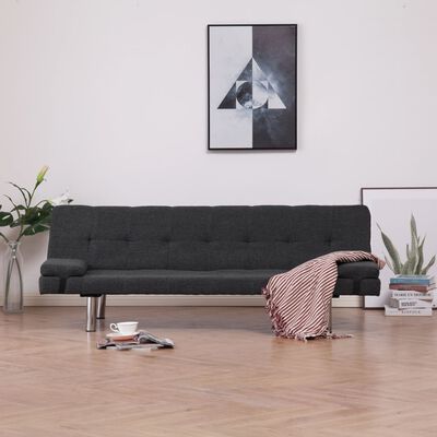 vidaXL Canapé-lit avec deux oreillers Gris foncé Polyester