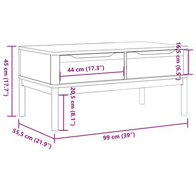 vidaXL Table basse FLORO blanc 99x55,5x45 cm bois massif de pin