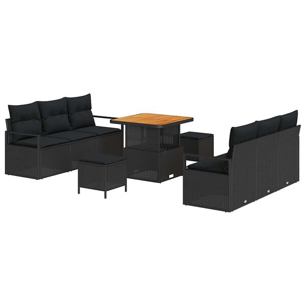 vidaXL Ensemble de canap&eacute; de jardin avec coussin 9 pcs Noir polyrotin