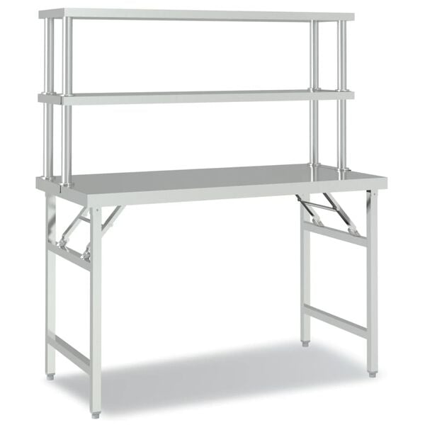 vidaXL Table de travail de cuisine avec &eacute;tag&egrave;re 120x60x145 cm Inox