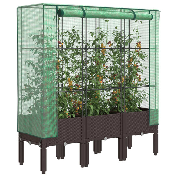 vidaXL Jardini&egrave;re sur&eacute;lev&eacute;e avec housse aspect rotin 120x40x140 cm