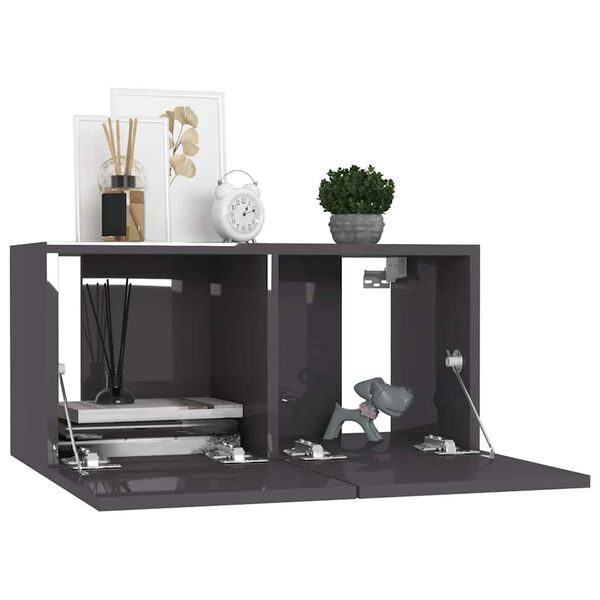 vidaXL Ensemble de meubles TV 8 pcs Gris brillant Bois d'ing&eacute;nierie