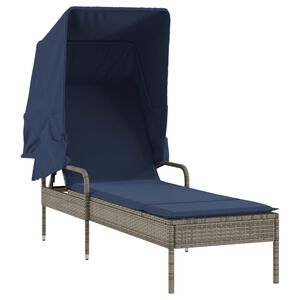 vidaXL Chaise longue avec auvent gris r&eacute;sine tress&eacute;e