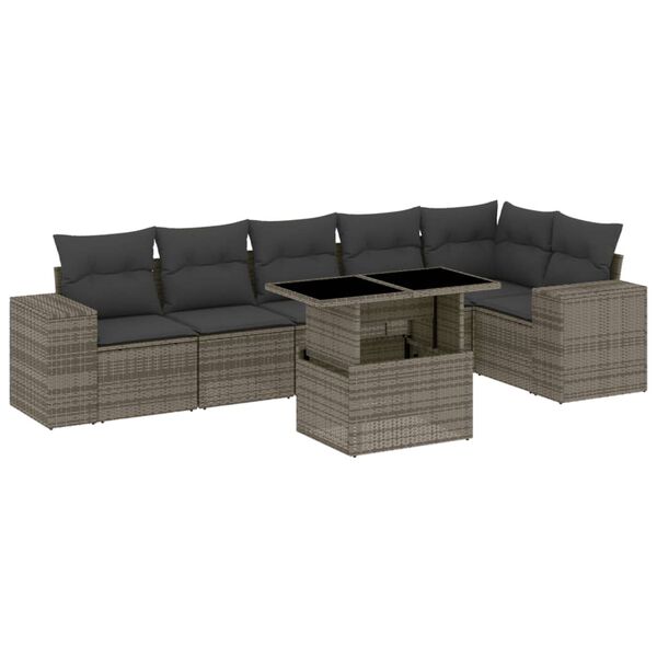 vidaXL Salon de jardin avec coussins 7 pcs gris r&eacute;sine tress&eacute;e