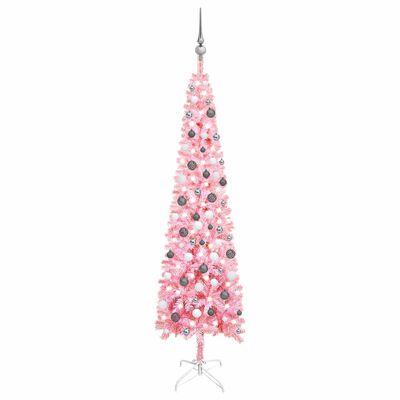 vidaXL Arbre de Noël mince pré-éclairé et boules rose 210 cm